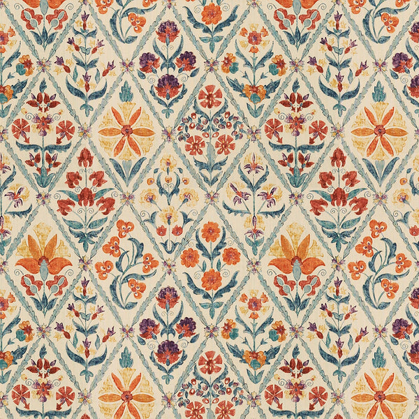 Villa Nova Talisa V3203/01 Cinnamon Embroidered Linen Geometric Stripe Rusty Orange Aqua Blue Navy Drapery Fabric sale STA911