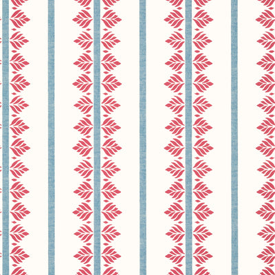 Anna French wallcovering, Fern Stripe pattern , Red , Blue color, Ethnic,Leaves,Stripes style type , pattern number  AT15105