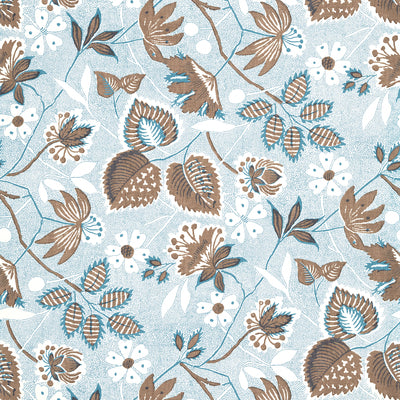 Anna French wallcovering, Indienne Hazel pattern , Spa Blue color, Ethnic,Floral,Jacobean,Leaves style type , pattern number  AT15117