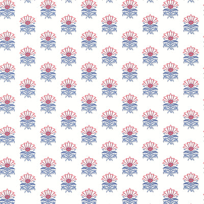 Anna French wallcovering, Milford pattern , Red , Blue color, Leaves,Small Print style type , pattern number  AT15156