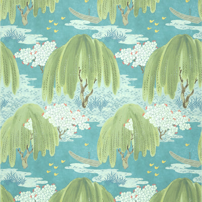 Anna French wallcovering, Willow Tree pattern , Blue color, Chinoiserie,Floral,Leaves style type , pattern number  AT23109