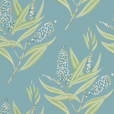 Anna French wallcovering, Winter Bud pattern , Navy , Aqua color, Floral,Leaves style type , pattern number  AT23136