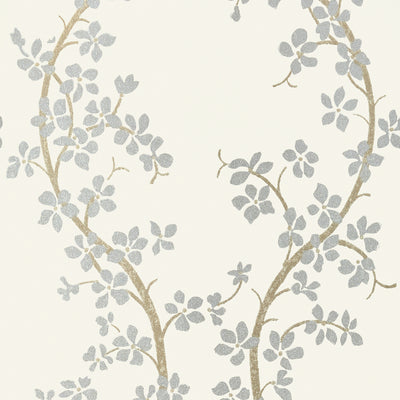 Anna French wallcovering, St. Albans Grove pattern , White , Silver color, Chinoiserie,Floral,Trellis , Lattice style type , pattern number  AT6153