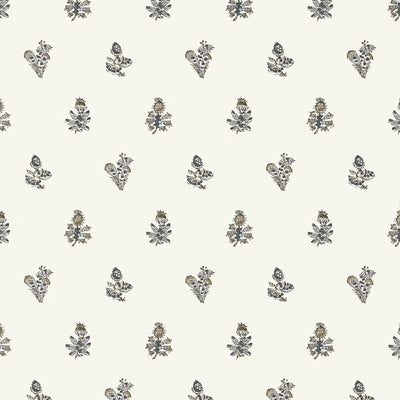 Anna French wallcovering, Jouy pattern , Black , Flax color, Floral,Leaves,Small Print style type , pattern number  AT78759