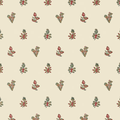 Anna French wallcovering, Jouy pattern , Red , Flax color, Floral,Leaves,Small Print style type , pattern number  AT78760