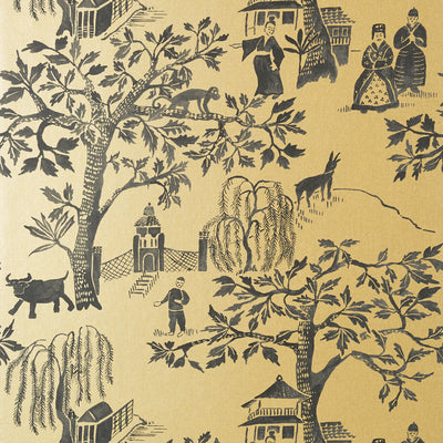 Anna French wallcovering, Willow Wood pattern , Metallic Gold color, Chinoiserie,Toile style type , pattern number  AT7916