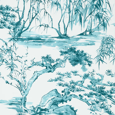 Anna French wallcovering, Kyoto pattern , Navy color, Chinoiserie,Leaves,Toile style type , pattern number  AT9827