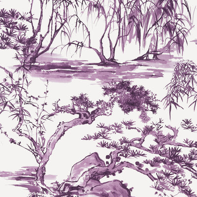Anna French wallcovering, Kyoto pattern , Eggplant color, Chinoiserie,Leaves,Toile style type , pattern number  AT9830