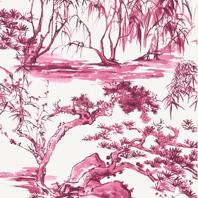 Anna French wallcovering, Kyoto pattern , Fuchsia color, Chinoiserie,Leaves,Toile style type , pattern number  AT9831