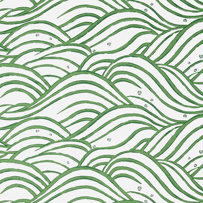 Anna French wallcovering, Waves pattern , Green color, Chinoiserie,Geometric style type , pattern number  AT9874