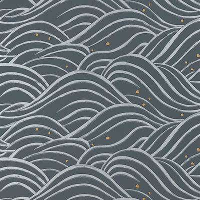 Anna French wallcovering, Waves pattern , Black color, Chinoiserie,Geometric style type , pattern number  AT9876