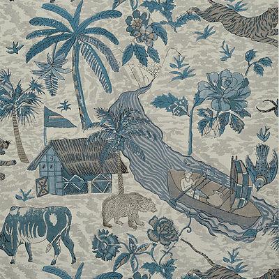 Thibaut Design wallcovering, Tiger Reserve pattern , Navy color, Animals,Ethnic,Floral style type , pattern number  T10231