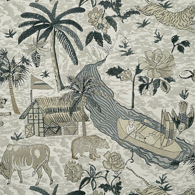 Thibaut Design wallcovering, Tiger Reserve pattern , Grey color, Animals,Ethnic,Floral style type , pattern number  T10232