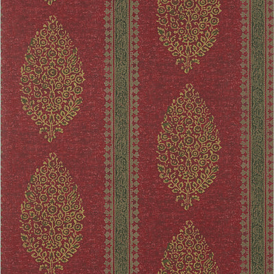 Thibaut Design wallcovering, Chappana pattern , Red color, Ethnic,Leaves,Medallions,Stripes style type , pattern number  T10237