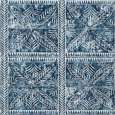 Thibaut Design wallcovering, Timbuktu pattern , Slate Blue color, Ethnic,Geometric,Leaves,Texture, Embossed style type , pattern number  T10253