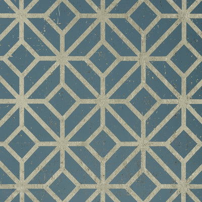 Thibaut Design wallcovering, Mamora Trellis Cork pattern , Spa Blue , Metallic Pewter color, Geometric,Trellis , Lattice style type , pattern number  T10415