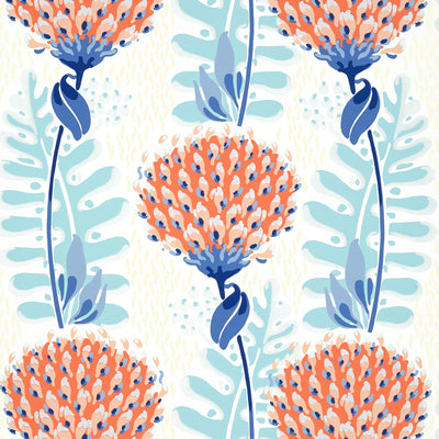 Thibaut Design wallcovering, Tiverton pattern , Sunset Orange color, Floral,Leaves style type , pattern number  T10649