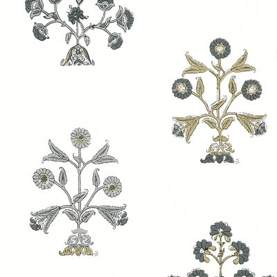 Thibaut Design wallcovering, Indian Flower pattern , Black , White color, Ethnic,Floral style type , pattern number  T10666