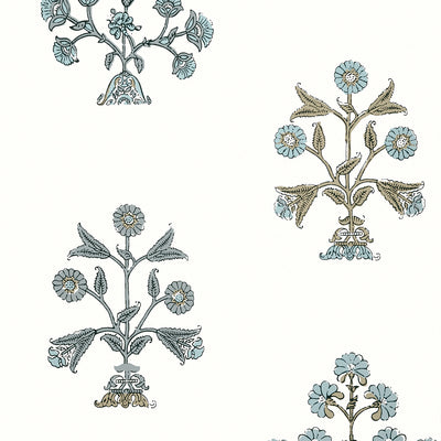 Thibaut Design wallcovering, Indian Flower pattern , Blue , White color, Ethnic,Floral style type , pattern number  T10668