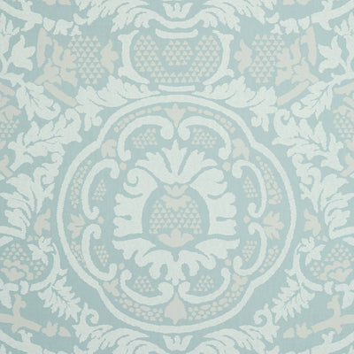 Thibaut Design wallcovering, Earl Damask pattern , Beige , Spa Blue color, Damask style type , pattern number  T10839