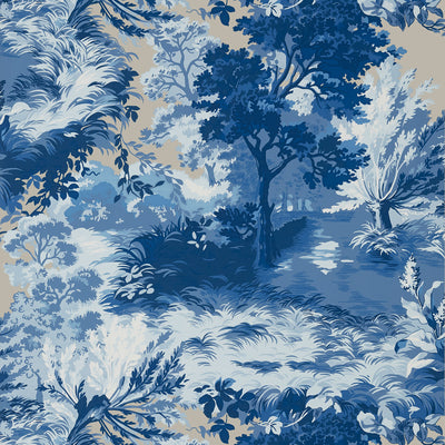 Thibaut Design wallcovering, Lincoln Toile pattern , Blue , White color, Leaves,Toile style type , pattern number  T10864