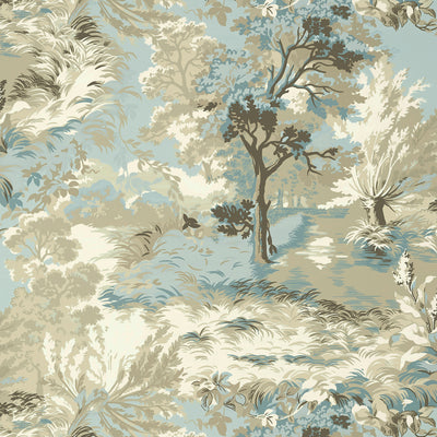 Thibaut Design wallcovering, Lincoln Toile pattern , Blue , Flax color, Leaves,Toile style type , pattern number  T10865