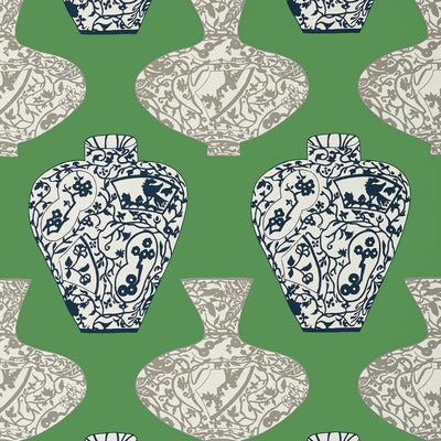 Thibaut Design wallcovering, Imari Vase pattern , Emerald Green color, Novelty style type , pattern number  T13125