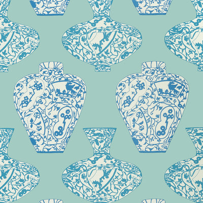 Thibaut Design wallcovering, Imari Vase pattern , Blue , Beige color, Novelty style type , pattern number  T13126