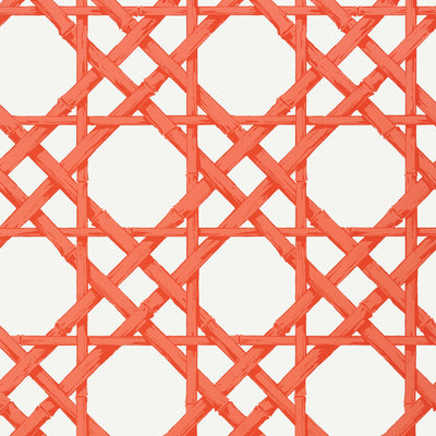 Thibaut Design wallcovering, Cyrus Cane pattern , Coral , Turquoise color, Geometric,Trellis , Lattice style type , pattern number  T13142