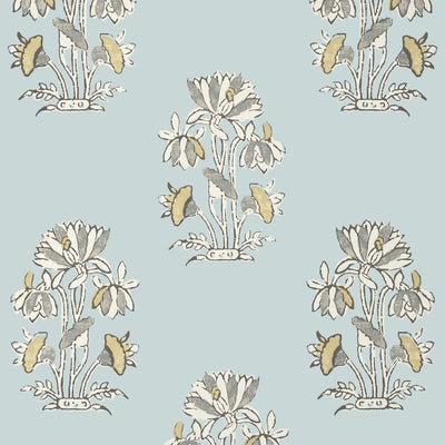 Thibaut Design wallcovering, Lily Flower pattern , Navy , Off White color, Ethnic,Floral style type , pattern number  T13201