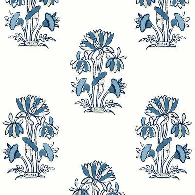 Thibaut Design wallcovering, Lily Flower pattern , Navy color, Ethnic,Floral style type , pattern number  T13204