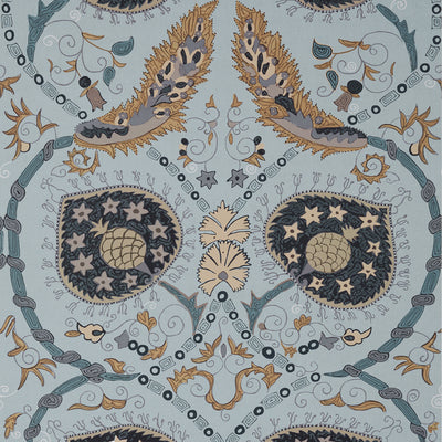 Thibaut Design wallcovering, Lewis pattern , Blue , White color, Ethnic,Floral style type , pattern number  T13214