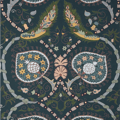 Thibaut Design wallcovering, Lewis pattern , Mineral Blue color, Ethnic,Floral style type , pattern number  T13216