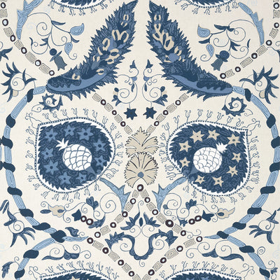 Thibaut Design wallcovering, Lewis pattern , Charcoal , Bluest,e color, Ethnic,Floral style type , pattern number  T13218