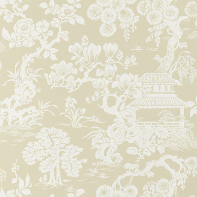 Thibaut Design wallcovering, Japanese Garden pattern , Beige color, Chinoiserie,Floral,Texture, Embossed,Toile style type , pattern number  T13300
