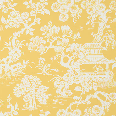Thibaut Design wallcovering, Japanese Garden pattern , Yellow color, Chinoiserie,Floral,Texture, Embossed,Toile style type , pattern number  T13302