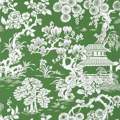 Thibaut Design wallcovering, Japanese Garden pattern , Emerald color, Chinoiserie,Floral,Texture, Embossed,Toile style type , pattern number  T13304