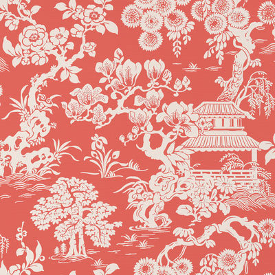 Thibaut Design wallcovering, Japanese Garden pattern , Coral color, Chinoiserie,Floral,Texture, Embossed,Toile style type , pattern number  T13305