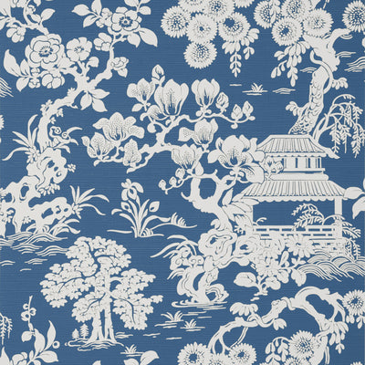 Thibaut Design wallcovering, Japanese Garden pattern , Blue color, Chinoiserie,Floral,Texture, Embossed,Toile style type , pattern number  T13306