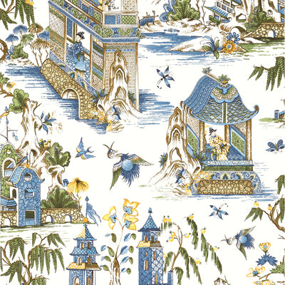 Thibaut Design wallcovering, Grand Palace pattern , White , Green color, Chinoiserie style type , pattern number  T13613