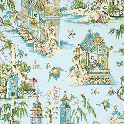 Thibaut Design wallcovering, Grand Palace pattern , Blue , White color, Chinoiserie style type , pattern number  T13615