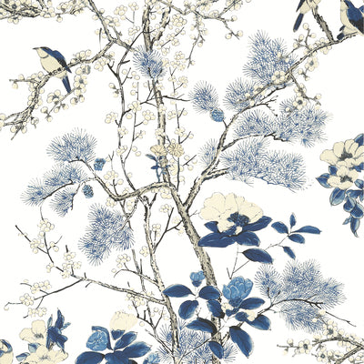 Thibaut Design wallcovering, Katsura pattern , Spa Blue color, Birds,Chinoiserie,Floral,Leaves style type , pattern number  T13619