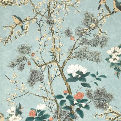 Thibaut Design wallcovering, Katsura pattern , Mist color, Birds,Chinoiserie,Floral,Leaves style type , pattern number  T13625