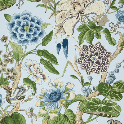 Thibaut Design wallcovering, Hill Garden pattern , Blue color, Butterflies , Bugs,Chinoiserie,Floral,Leaves style type , pattern number  T13654