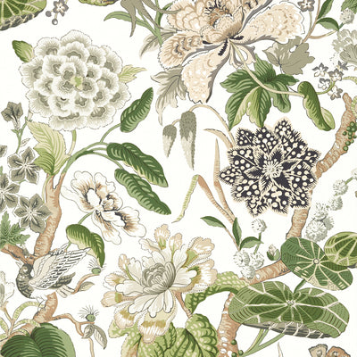 Thibaut Design wallcovering, Hill Garden pattern , Green color, Butterflies , Bugs,Chinoiserie,Floral,Leaves style type , pattern number  T13656