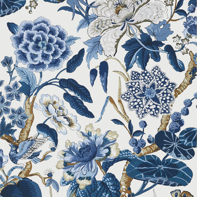 Thibaut Design wallcovering, Hill Garden pattern , Spa Blue color, Butterflies , Bugs,Chinoiserie,Floral,Leaves style type , pattern number  T13659