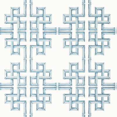 Thibaut Design wallcovering, Boca Bamboo pattern , Blue color, Chinoiserie,Geometric,Trellis , Lattice,Tropical style type , pattern number  T13902