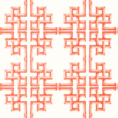 Thibaut Design wallcovering, Boca Bamboo pattern , Coral color, Chinoiserie,Geometric,Trellis , Lattice,Tropical style type , pattern number  T13904