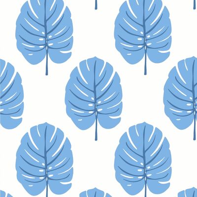 Thibaut Design wallcovering, Monstera pattern , Spa Blue color, Leaves,Tropical style type , pattern number  T13953