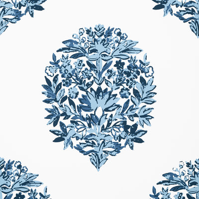 Thibaut Design wallcovering, Ridgefield pattern , Blue , White color, Leaves,Medallions style type , pattern number  T14322